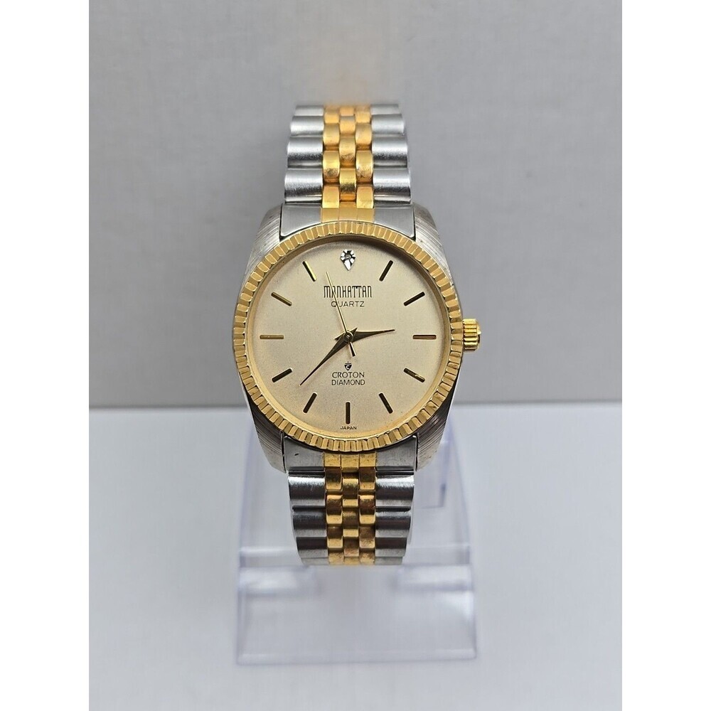 Vintage Manhattan By Croton Diamond Two Tone Quartz Watch Japan New Battery Mens